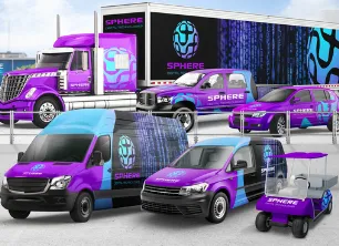 a group of purple vehicles wrap